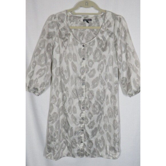 Express Gray Leopard Print Textured Button Up Dress Size XS - Picture 2 of 7